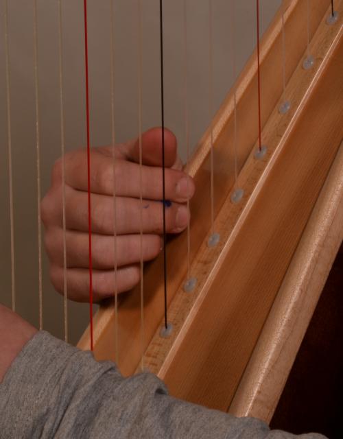 Detail van leerling die harp speelt